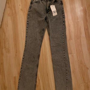 ZARA Split Hem Acid Wash Black Jeans Denim SIZE 36/4 NEW NWT